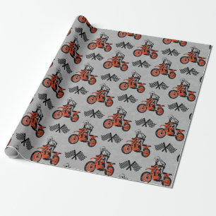 Papier Cadeau Amoureux de Motocross Motocycliste Drapeaux de cou