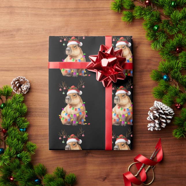 Papier Cadeau Amoureux des animaux Capybara Lumières Noël Cappy  (Cadeau de vacances)