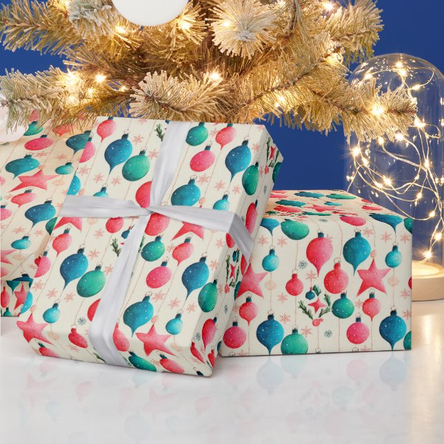 Papier Cadeau Ampoule de Noël Festive rétro (Vacances)