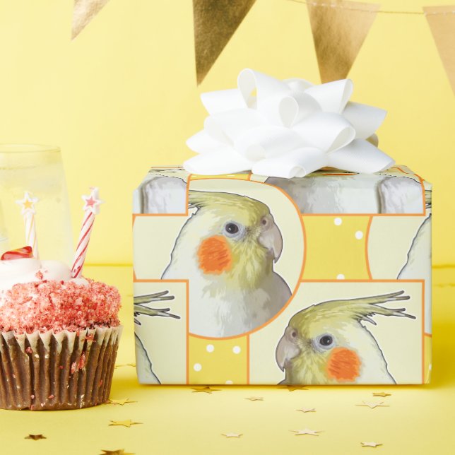 Papier Cadeau Amusant Cockatiel Anniversaire Motif Orange Jaune  (Fête d'anniversaire)