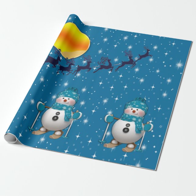 Papier Cadeau Amusant Happy Ski Snowman (Déroulé)