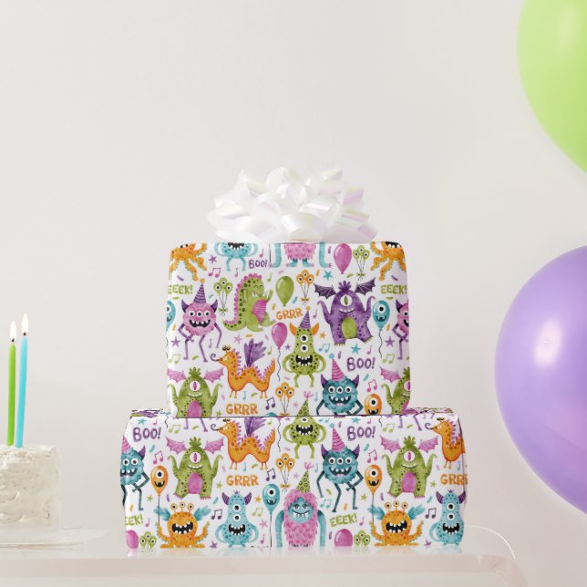 Papier Cadeau Amusant mignon petit monstre fête d'anniversaire (Cadeaux de fête)