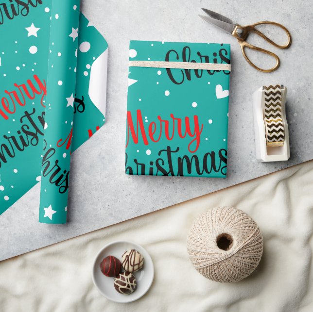 Papier Cadeau Amusant Moderne Écriture de Noël en Sarcelle (Artisanat)