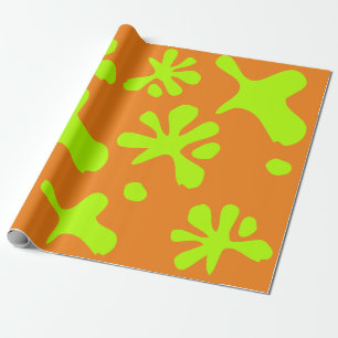 Papier Cadeau Amusant orange et néon vert citron motif enfants