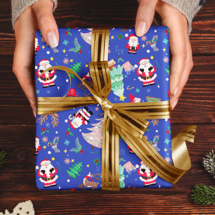 Papier Cadeau Amusant Père Noël déjanté Fond Bleu de Noël
