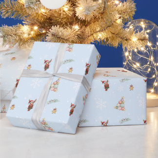 Papier Cadeau Amusant renne aquarelle Noël fête de Noël enfant