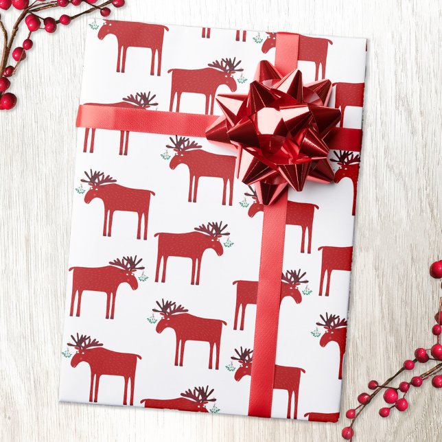 Papier Cadeau Amusant vacances à l'orignal (Funny moose elk mistletoe Christmas winter holidays pattern gift wrapping paper )