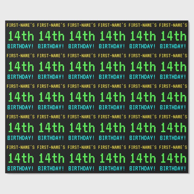 Papier Cadeau Amusant Vintage/Retro Jeu vidéo Look 14e anniversa (Plat)