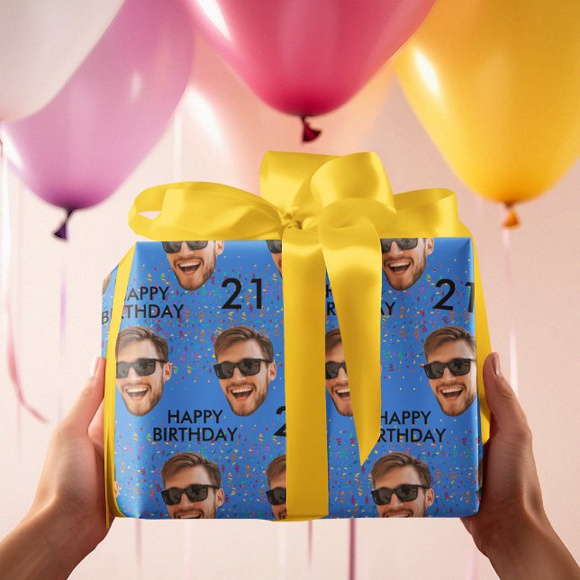 Papier Cadeau Amusante photo personnalisée visage fête d'anniver (Funny Custom Face Photo Birthday Party Wrapping Paper
)