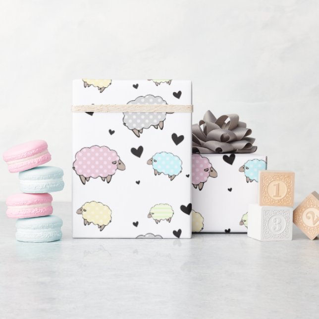 Papier Cadeau Amusants Petits moutons & Coeurs Motif (Baby Shower)