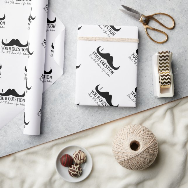 Papier Cadeau Amusement cool Je vous moustache une question Noir (Artisanat)