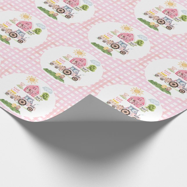 Papier Cadeau Amusement de la cour de ferme rose 2e anniversaire (Coin)