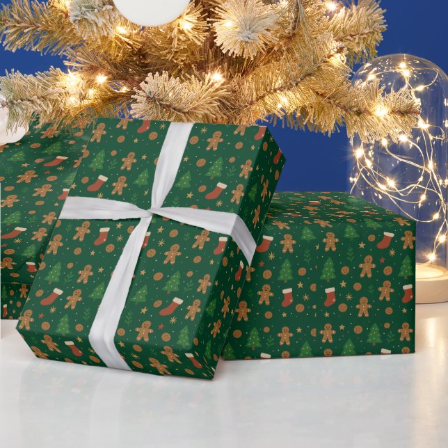 Papier Cadeau Amusement de Noël au pain d'épices (Vacances)
