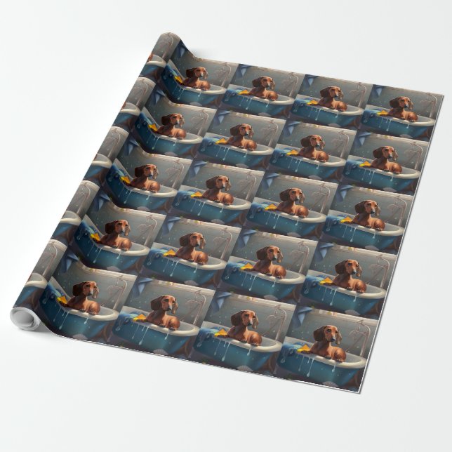 Papier Cadeau Amusement du teckel au bain  (Déroulé)