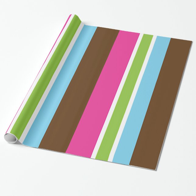 Papier Cadeau Amusement Multi Couleurs Bandes Colorées Brillante (Déroulé)