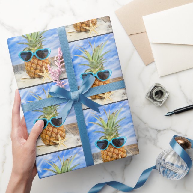 Papier Cadeau Ananas avec Lunettes de soleil Coeur (Cadeaux)