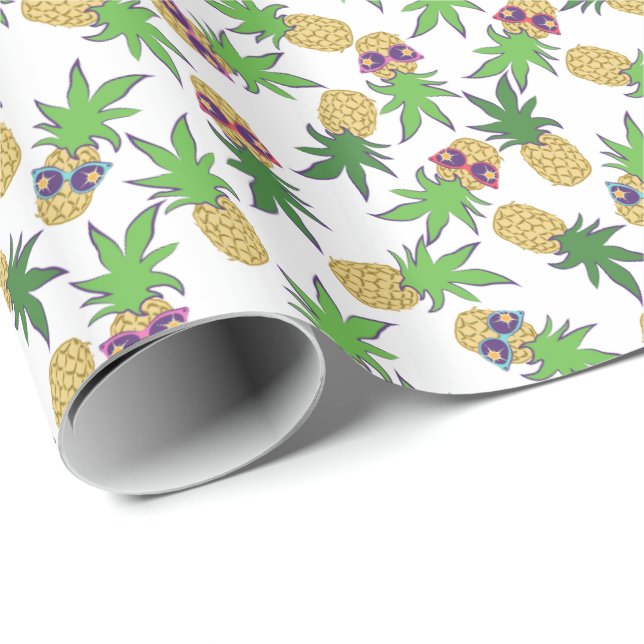 Papier Cadeau Ananas avec lunettes de soleil Motif (Coin rond)