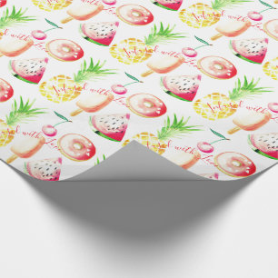 Papier Cadeau Ananas, Cerises, Donuts, Crème Glacée, Pastèque