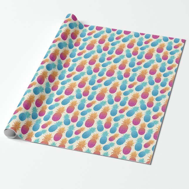 Papier Cadeau Ananas coloré Arrière - plan jaune clair (Déroulé)