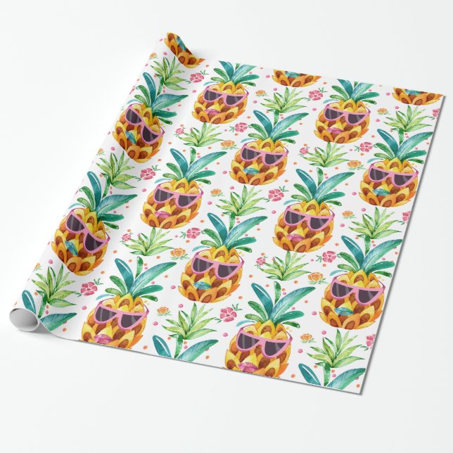 Papier Cadeau Ananas Été En Lunettes Motif (Déroulé)