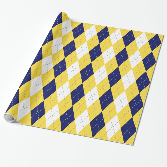 Papier Cadeau Ananas Jaune Gris Foncé Blanc XL Argyle (Déroulé)