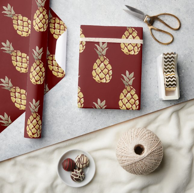 Papier Cadeau Ananas Motif Pays Ferme Rouge (Artisanat)