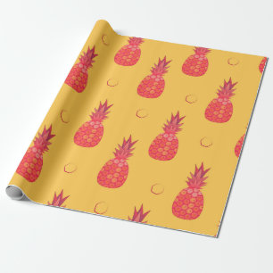 Papier Cadeau Ananas rose sur arrière - plan orange. Patte tran