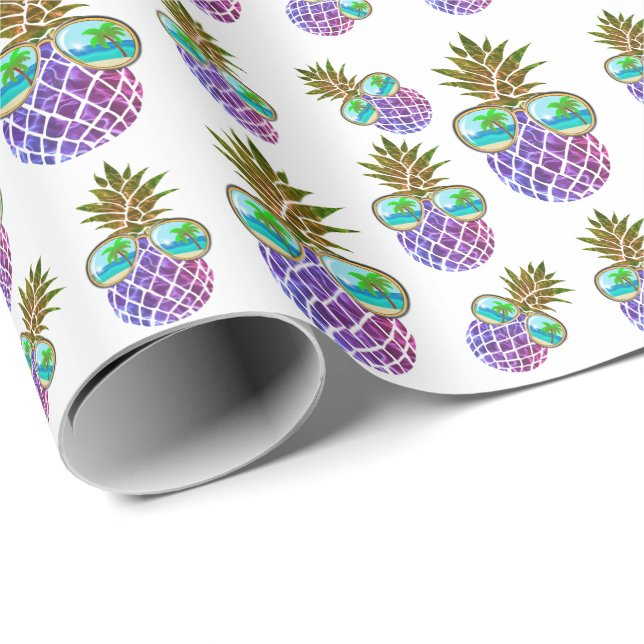 Papier Cadeau Ananas rose violet tropical (Coin rond)