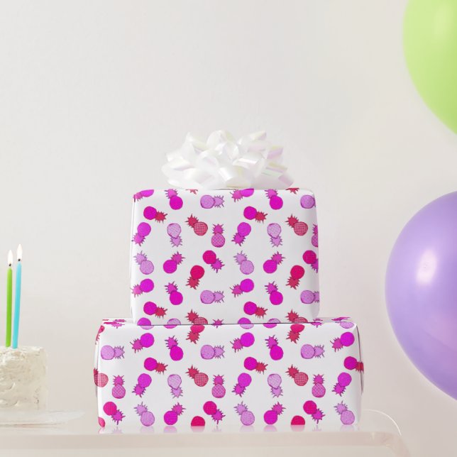 Papier Cadeau Ananas roses et rouges modernes (Cadeaux de fête)