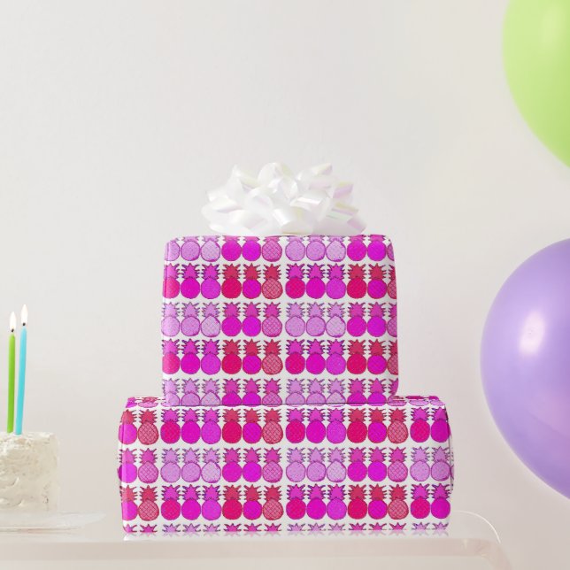 Papier Cadeau Ananas roses et rouges scintillants (Cadeaux de fête)