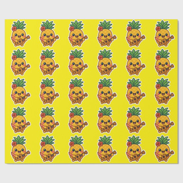 Papier Cadeau Ananas souriant Kawaii - Tropical (Plat)
