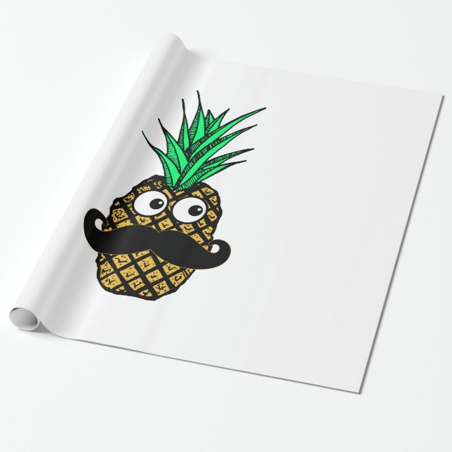 Papier Cadeau Ananas tropical drôle avec la moustache (Déroulé)