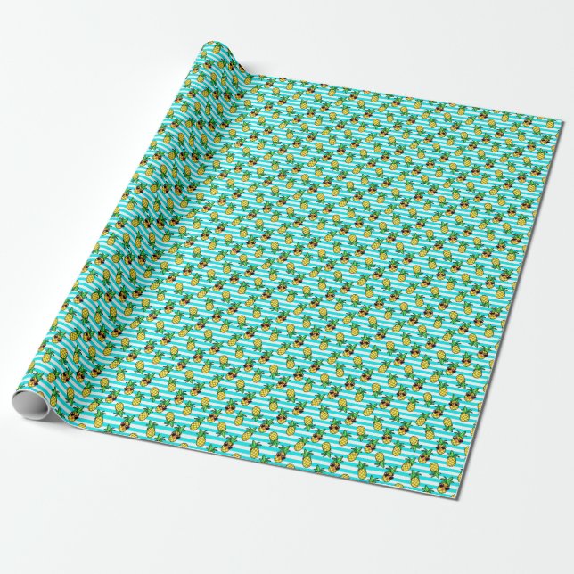 Papier Cadeau Ananas Tropical : Motif de lunettes de soleil Retr (Déroulé)