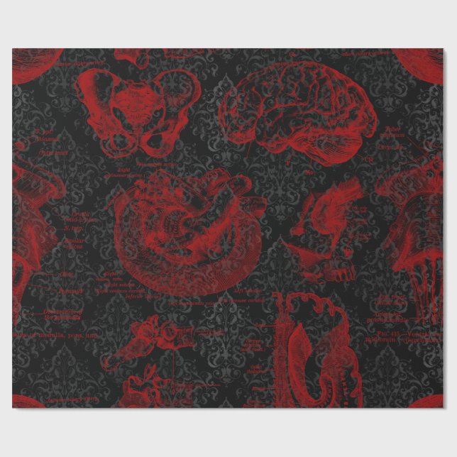 Papier Cadeau Anatomie du Vampyre à motifs Crimson et Damas Noir (Plat)