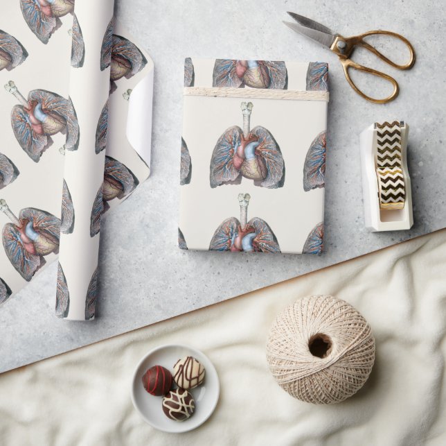 Papier Cadeau Anatomie humaine vintage Poumons Coeur Organes San (Artisanat)