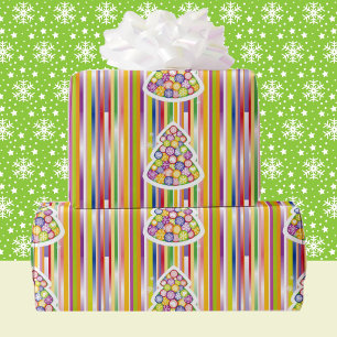 Papier Cadeau Ancien Noël Bonbons Stripes Couleur Citrus