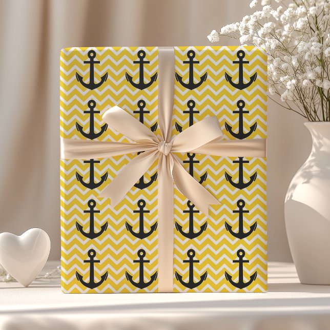 Papier Cadeau Ancre à Chevron Jaune Doré (Créateur téléchargé)