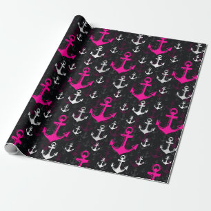 Papier Cadeau Ancre blanche rose avec Arrière - plan noir