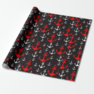 Papier Cadeau Ancre blanche rouge avec Arrière - plan noir