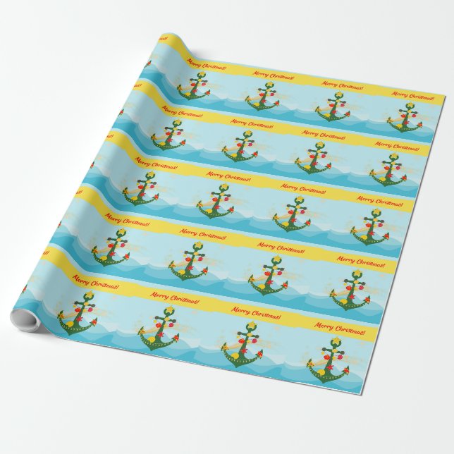 Papier Cadeau Ancre de Noël nautique (Déroulé)