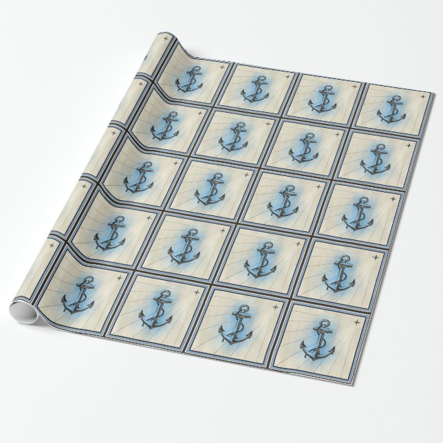 Papier Cadeau Ancre marine vintage (Déroulé)