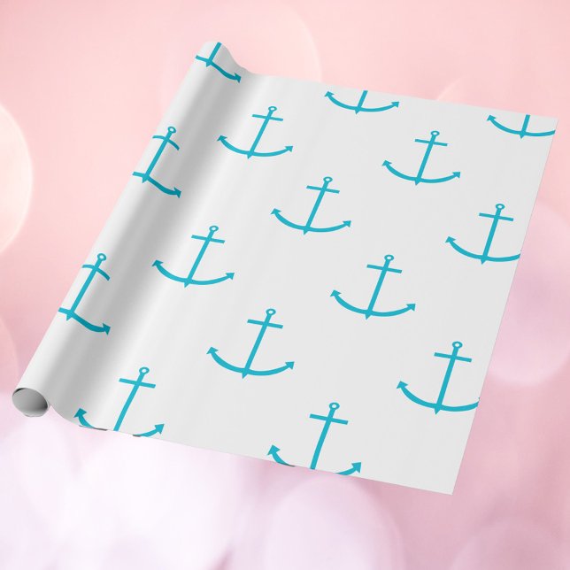 Papier Cadeau Ancre Motif bleu turquoise (Wrapping paper with a pattern of turquoise anchors)
