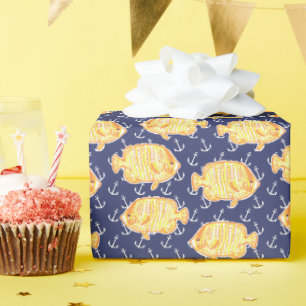 Papier Cadeau Ancre nautique et Motif de poissons tropicaux