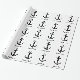 Papier Cadeau Ancre nautique noire de Personalizable