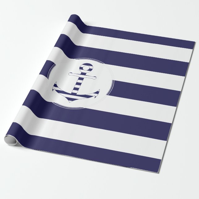 Papier Cadeau Ancre nautique rayée (Déroulé)