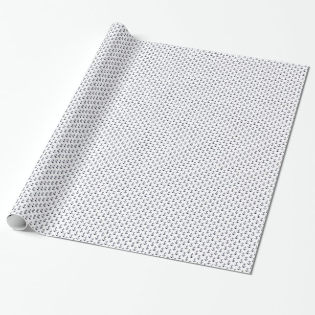 Papier Cadeau Ancres Bleu Marine, Fond Blanc (Déroulé)