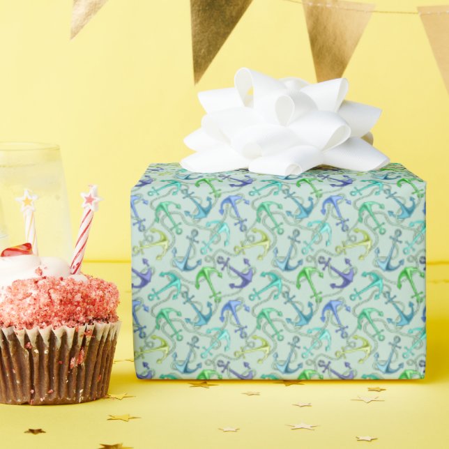 Papier Cadeau Ancres De Mer Et Motif De Cordes (Fête d'anniversaire)