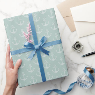 Papier Cadeau Ancres tonales sur turquoise gris pastel
