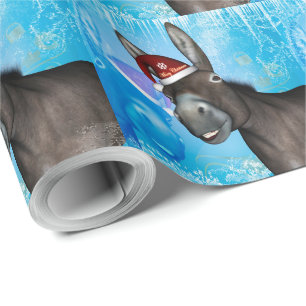Papier Cadeau Âne drôle de Noël avec le casquette de Noël