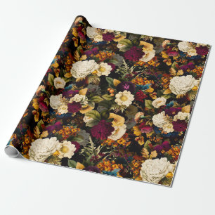 Papier Cadeau Anémone antique nostalgique et noir Motif Rose